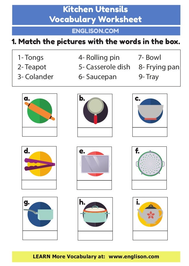 kitchen utensils vocabulary worksheet