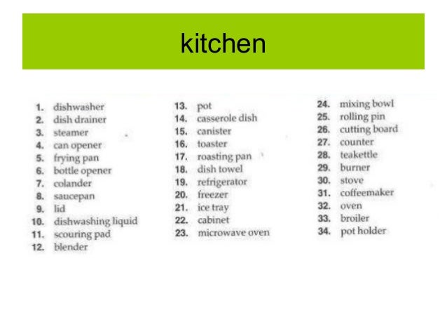 English Kitchen Vocabulary