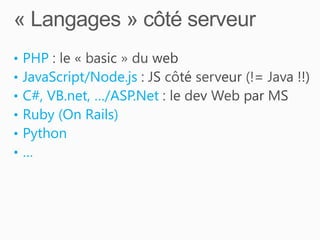 •
•
•
•
•
•

PHP
JavaScript/Node.js
C#, VB.net, …/ASP.Net
Ruby (On Rails)
Python
…

 