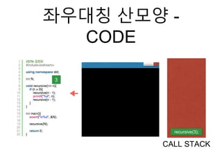 좌우대칭 산모양 -
CODE
recursive(3);
CALL STACK
3
 