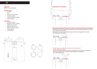 FR
GARANTIE
IBIS ED – 30 ans de garantie
PRODUIT LIVRÉ
•	 	Jumelles
•	 	étui
•	 	 Courroie pour les jumelles
•	 	 Courroie pour l’étui
•	 	 Caches de protection lentilles
•	 	 Carte de garantie
LES IBIS ED
•	 	 Bonnettes oculaires
•	 	 Bague de correction dioptrique
•	 	 Oeillets pour la courroie
•	 	 Bague de mise au point
•	 	 Filet de raccord pour trépied
•	 	 Caches objectifs
•	 	 Cache oculaire
FIXATION DE LA COURROIE
RÉGLAGE DES BONNETTES OCULAIRES. UTILISATION AVEC ET SANS LUNETTES.
Faites tourner et sortez les bonnettes oculaires (dans le sens inverese des aiguilles d’une montre)
pour l’observation sans lunettes.
Faites tourner et rentrez les bonnettes oculaires (dans le sens des aiguilles d’une montre)
pour l’observation avec lunettes.
Attention Vous pouvez démonter les bonettes oculaires des IBIS ED
pour les nettoyer ou remplacer.
Tournez les bonnettes (dans le sens inverese des aiguilles d’une montre) pour les démonter.
Si vous en avez besoin, des nouvelles bonnettes oculaires sont disponibles
chez votre revendeur KITE
 