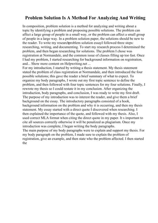 Problem Solution Mla Paragraph Examples Kite Runner Essay | PDF