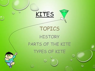 KITES
TOPICS
HISTORY
PARTS OF THE KITE
TYPES OF KITE
 