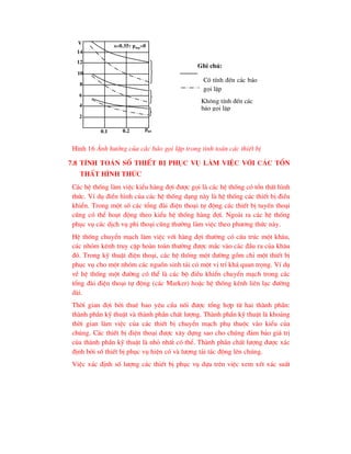 H×nh 16 ¶nh h-ëng cña c¸c b¸o gäi lÆp trong tÝnh to¸n c¸c thiÕt bÞ
7.8 TÝnh to¸n sè thiÕt bÞ phôc vô lµm viÖc víi c¸c tæn
thÊt h×nh thøc
C¸c hÖ thèng lµm viÖc kiÓu hµng ®îi ®-îc gäi lµ c¸c hÖ thèng cã tæn thÊt h×nh
thøc. VÝ dô ®iÓn h×nh cña c¸c hÖ thèng d¹ng nµy lµ hÖ thèng c¸c thiÕt bÞ ®iÒu
khiÓn. Trong mét sè c¸c tæng ®µi ®iÖn tho¹i tù ®éng c¸c thiÕt bÞ tuyÕn tho¹i
còng cã thÓ ho¹t ®éng theo kiÓu hÖ thèng hµng ®îi. Ngoµi ra c¸c hÖ thèng
phôc vô c¸c dÞch vô phi tho¹i còng th-êng lµm viÖc theo ph-¬ng thøc nµy.
HÖ thèng chuyÓn m¹ch lµm viÖc víi hµng ®îi th-êng cã cÊu tróc mét kh©u,
c¸c nhãm kªnh truy cËp hoµn toµn th-êng ®-îc m¾c vµo c¸c ®Çu ra cña kh©u
®ã. Trong kü thuËt ®iÖn tho¹i, c¸c hÖ thèng mét ®-êng gåm chØ mét thiÕt bÞ
phôc vô cho mét nhãm c¸c nguån sinh t¶i cã mét vÞ trÝ kh¸ quan träng. VÝ dô
vÒ hÖ thèng mét ®-êng cã thÓ lµ c¸c bé ®iÒu khiÓn chuyÓn m¹ch trong c¸c
tæng ®µi ®iÖn tho¹i tù ®éng (c¸c Marker) hoÆc hÖ thèng kªnh liªn l¹c ®-êng
dµi.
Thêi gian ®îi bëi thuª bao yªu cÇu nèi ®-îc tæng hîp tõ hai thµnh phÇn:
thµnh phÇn kü thuËt vµ thµnh phÇn chÊt l-îng. Thµnh phÇn kü thuËt lµ kho¶ng
thêi gian lµm viÖc cña c¸c thiÕt bÞ chuyÓn m¹ch phô thuéc vµo kiÓu cña
chóng. C¸c thiÕt bÞ ®iÖn tho¹i ®-îc x©y dùng sao cho chóng ®¶m b¶o gi¸ trÞ
cña thµnh phÇn kü thuËt lµ nhá nhÊt cã thÓ. Thµnh phÇn chÊt l-îng ®-îc x¸c
®Þnh bëi sè thiÕt bÞ phôc vô hiÖn cã vµ l-îng t¶i t¸c ®éng lªn chóng.
ViÖc x¸c ®Þnh sè l-îng c¸c thiÕt bÞ phôc vô dùa trªn viÖc xem xÐt x¸c suÊt
V
14
12
10
8
6
4
2
0.1 0.2 pgp
s=0.35 pmp=0
Ghi chó:
Cã tÝnh ®Õn c¸c b¸o
gäi lÆp
Kh«ng tÝnh ®Õn c¸c
b¸o gäi lÆp
 