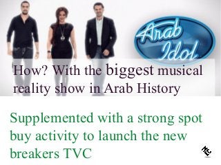 How? With the biggest musical
reality show in Arab History
Supplemented with a strong spot
buy activity to launch the new
breakers TVC
 