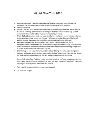 Kit list | DOCX