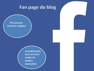 515 pessoas
curtiram a página
As publicações
tem uma boa
média de
público
alcançados.
 