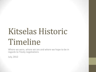 Kitselas Historic
Timeline
Where we were, where we are and where we hope to be in
regards to Treaty negotiations
July, 2012
 