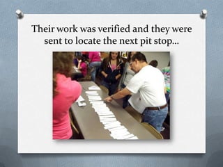 Their work was verified and they were sent to locate the next pit stop…