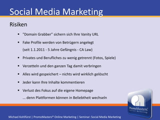 Rechtliche HinweiseRa. Mag. Peter Harlander - www.lawoffice.atUrheberrecht ist komplex. Am einfachsten vermeidet man Rechtsverletzungen, indem man nur selbsterstellte Inhalte oder Inhalte verwendet, an denen man zweifelsfrei die zur Verwendung im Web notwendigen Rechte besitztAPIs bieten scheinbar unbegrenzte Nutzungsmöglichkeiten. In der Praxis ist die Nutzung aber oft streng reglementiert. Beispiel: Google Maps API: Die Nutzung ist nur für allgemein und kostenfrei zugängliche Webanwendungen erlaubt. Nutzungsbedingungen!Wer auf seiner Website die Veröffentlichung von User Created Content zulässt, hat auf die Meldung rechtswidriger Inhalte spätestens binnen 24 Stunden zu reagieren. Wer nicht reagiert, haftet für die fremden InhalteWer nicht als Werbung erkennbare, frei erfundene Empfehlungen postet oder posten lässt, handelt wettbewerbswidrig