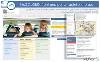 INeS CLOUD: back end (2/2)
georeferenziazione aree tariffarie, pricing dinamico,
controllo RFID Mobility pass, pagamenti sosta
1
•Aree geografiche
legate alle tariffe
2
•Tariffe orarie o
intere per ogni
area
3
•Sconti legati alle
tariffe in base alle
classi utente
4
•Eccezioni tariffe
per singola data
•Eccezioni tariffe
per periodo
 