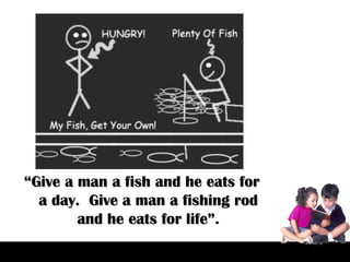 “ Give a man a fish and he eats for a day.  Give a man a fishing rod and he eats for life”. 