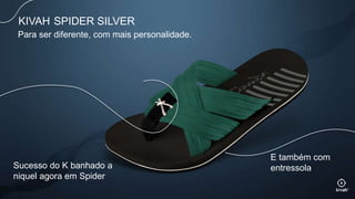 Sucesso do K banhado a
niquel agora em Spider
KIVAH SPIDER SILVER
Para ser diferente, com mais personalidade.
E também com
entressola
 