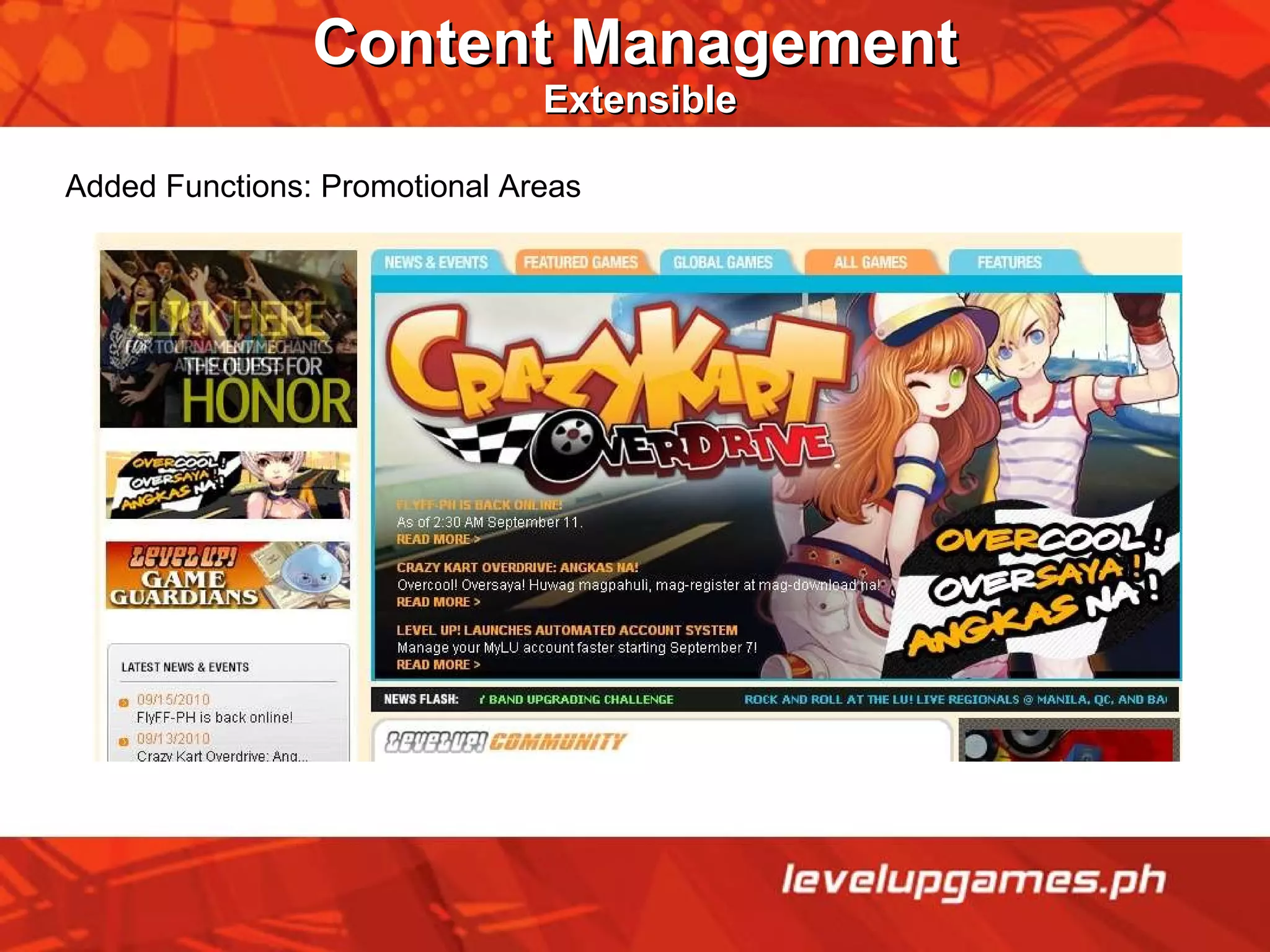 Content Management   Extensible Added Functions: Promotional Areas 