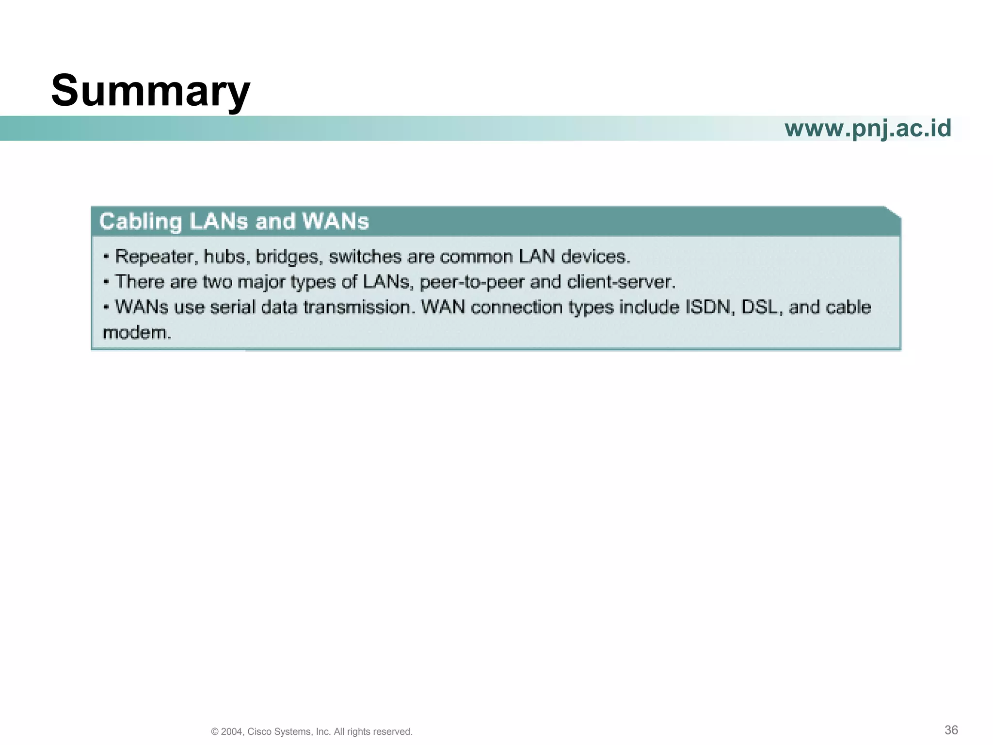 363636© 2004, Cisco Systems, Inc. All rights reserved.
www.pnj.ac.id
Summary
 