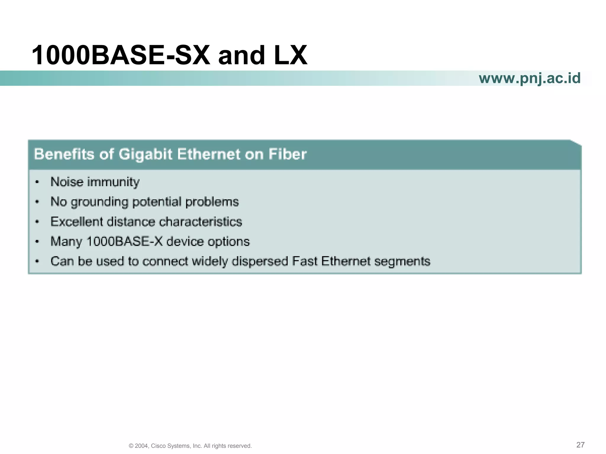 272727© 2004, Cisco Systems, Inc. All rights reserved.
www.pnj.ac.id
1000BASE-SX and LX
 