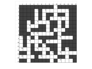 1    2   3    4    5    6    7    8    9    10   11   12   13   14   15
                                                  1
1
                        2         3                             4
2

3
                                            5         6
4
              7         8              9
5
              10
6
                                                 11
7
                   12   13
8
     14       15                                      16
9
              17                       18
10
                                  19
11
     20                 21                                      22
12
                                            23        24
13
     25                      26
14
                                                      27
15
 