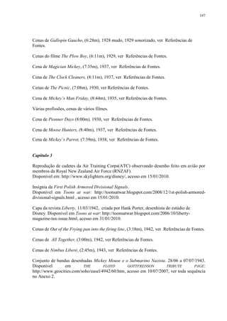 197

Cenas de Gallopin Gaucho, (6:28m), 1928 mudo, 1929 sonorizado, ver Referências de
Fontes.
Cenas do filme The Plow Boy, (6:11m), 1929, ver Referências de Fontes.
Cena de Magician Mickey, (7:35m), 1937, ver Referências de Fontes.
Cena de The Clock Cleaners, (8:11m), 1937, ver Referências de Fontes.
Cenas de The Picnic, (7:08m), 1930, ver Referências de Fontes.
Cena de Mickey‟s Man Friday, (8:44m), 1935, ver Referências de Fontes.
Várias profissões, cenas de vários filmes.
Cena de Pionner Days (8:00m), 1930, ver Referências de Fontes.
Cena de Moose Hunters, (8:40m), 1937, ver Referências de Fontes.
Cena de Mickey‟s Parrot, (7:39m), 1938, ver Referências de Fontes.

Capítulo 3
Reprodução de cadetes da Air Training Corps(ATC) observando desenho feito em avião por
membros da Royal New Zealand Air Force (RNZAF).
Disponível em: http://www.skylighters.org/disney/, acesso em 15/01/2010.
Insígnia da First Polish Armored Divisional Signals.
Disponível em Toons at war: http://toonsatwar.blogspot.com/2008/12/1st-polish-armoreddivisional-signals.html , acesso em 15/01/2010.
Capa da revista Liberty, 11/03/1942, criada por Hank Porter, desenhista do estúdio de
Disney. Disponível em Toons at war: http://toonsatwar.blogspot.com/2006/10/libertymagazine-tax-issue.html, acesso em 31/01/2010.
Cenas de Out of the Frying pan into the firing line, (3:18m), 1942, ver Referências de Fontes.
Cenas de All Together, (3:00m), 1942, ver Referências de Fontes.
Cenas de Nimbus Liberé, (2:45m), 1943, ver Referências de Fontes.
Conjunto de bandas desenhadas Mickey Mouse e o Submarino Nazista. 28/06 a 07/07/1943.
Disponível
em
THE
FLOYD
GOTTFREDSON
TRIBUTE
PAGE :
http://www.geocities.com/soho/easel/4942/60.htm, acesso em 10/07/2007, ver toda sequência
no Anexo 2.

 