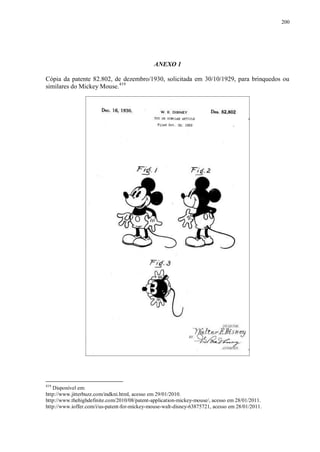 200

ANEXO 1
Cópia da patente 82.802, de dezembro/1930, solicitada em 30/10/1929, para brinquedos ou
similares do Mickey Mouse.419

419

Disponível em:
http://www.jitterbuzz.com/indkni.html, acesso em 29/01/2010.
http://www.thehighdefinite.com/2010/08/patent-application-mickey-mouse/, acesso em 28/01/2011.
http://www.ioffer.com/i/us-patent-for-mickey-mouse-walt-disney-63875721, acesso em 28/01/2011.

 