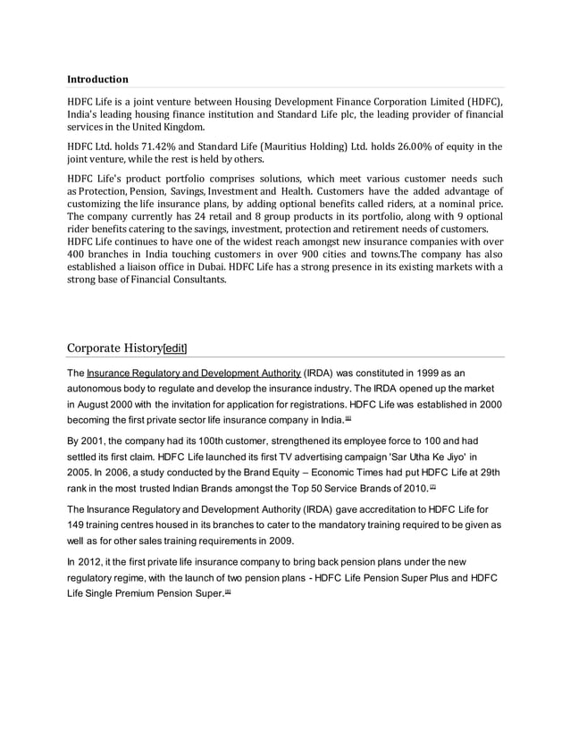 report on hdfc life insuarnce PDF