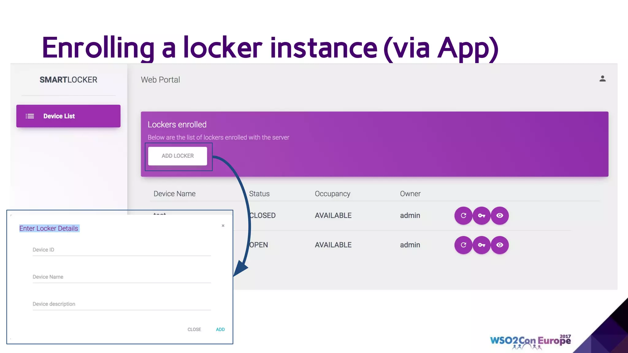Enrolling a locker instance (via App)
 