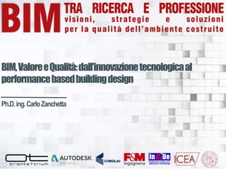 BIM,ValoreeQualità:dall’innovazionetecnologicaal
performancebasedbuildingdesign
Ph.D.ing.CarloZanchetta
 