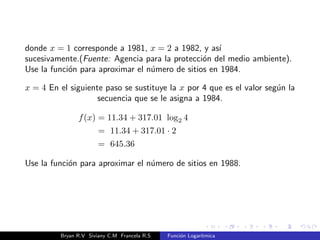 j log2(x  3) + 2 j 
Bryan R.V Siviany C.M Francela R.S Funcion Logartmica 
 