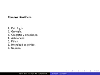 nida por: 
f(x) = 11:34 + 317:01 log2 x 
Bryan R.V Siviany C.M Francela R.S Funcion Logartmica 
 