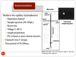 Instrumentation
92
Similarto the capillary electrophoresis.
Separationchannel
Sampleinjection (50-100pL)
Reservoirs
Voltage(1-4kV)
samplepreparation
Pre column or post column reactors.
ClassicalCross-T design.
Timeperiod of 50-200sec.
 