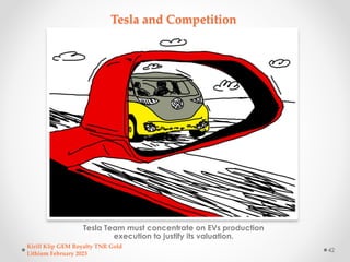 Tesla and Competition
Tesla Team must concentrate on EVs production
execution to justify its valuation.
Kirill Klip GEM Ro...
