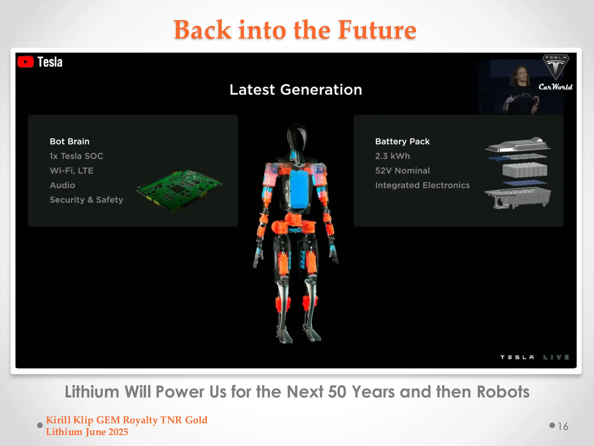 Back into the Future
Lithium Will Power Us for the Next 50 Years and then Robots
Kirill Klip GEM Royalty TNR Gold
Lithium June 2025
16
 