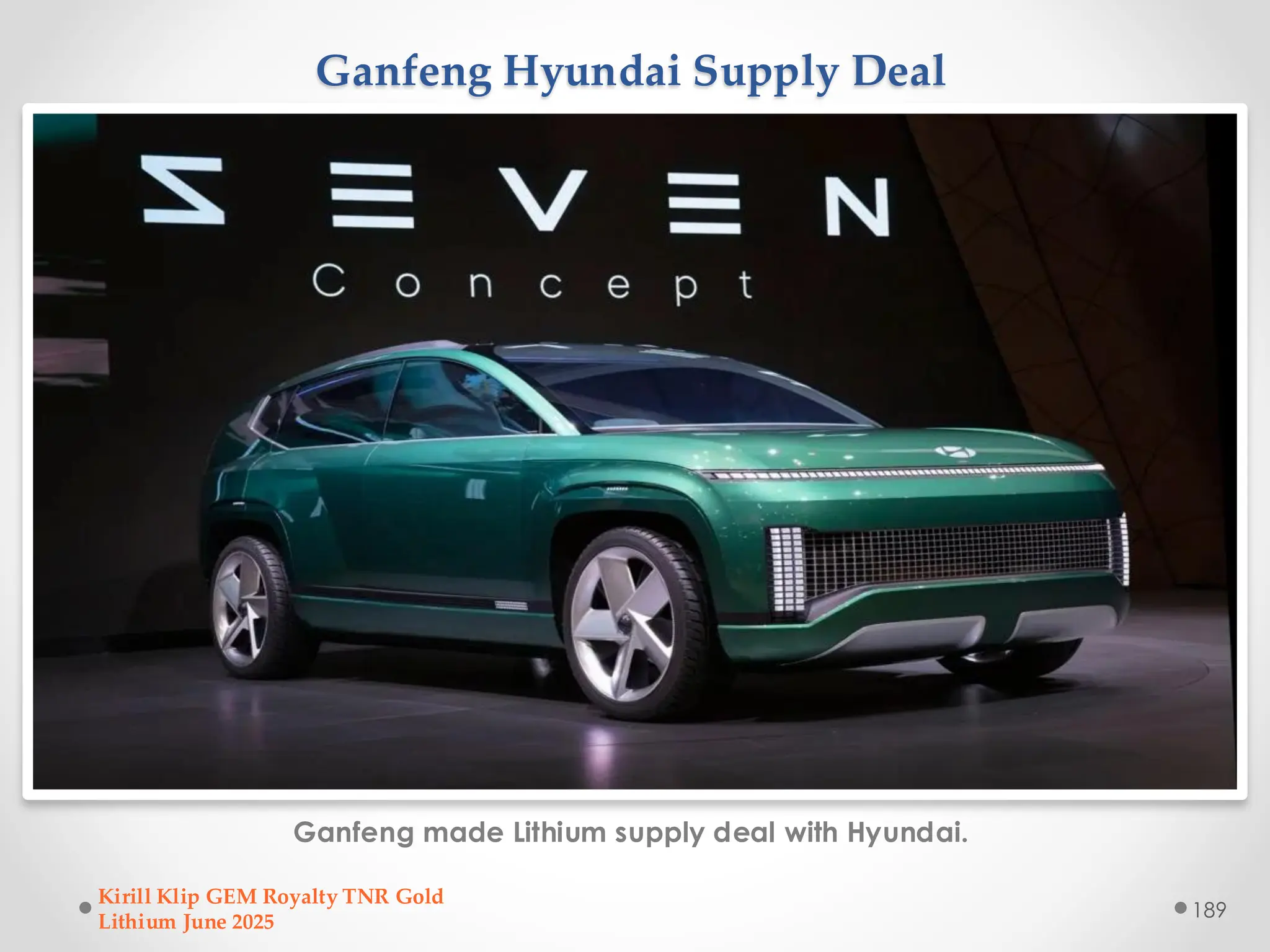 Ganfeng Hyundai Supply Deal
Ganfeng made Lithium supply deal with Hyundai.
Kirill Klip GEM Royalty TNR Gold
Lithium June 2025
189
 