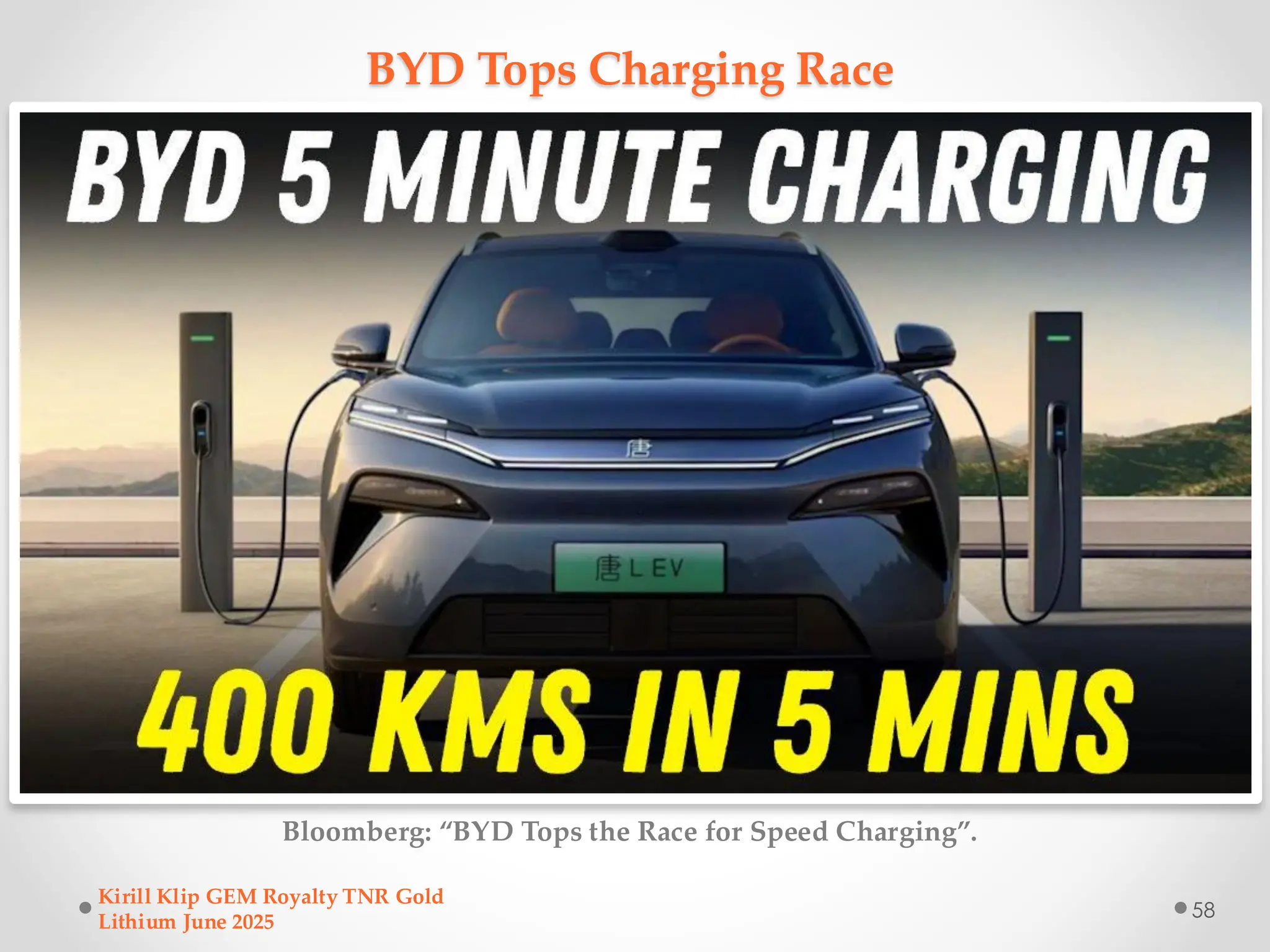 BYD Tops Charging Race
Bloomberg: “BYD Tops the Race for Speed Charging”.
Kirill Klip GEM Royalty TNR Gold
Lithium June 2025
58
 