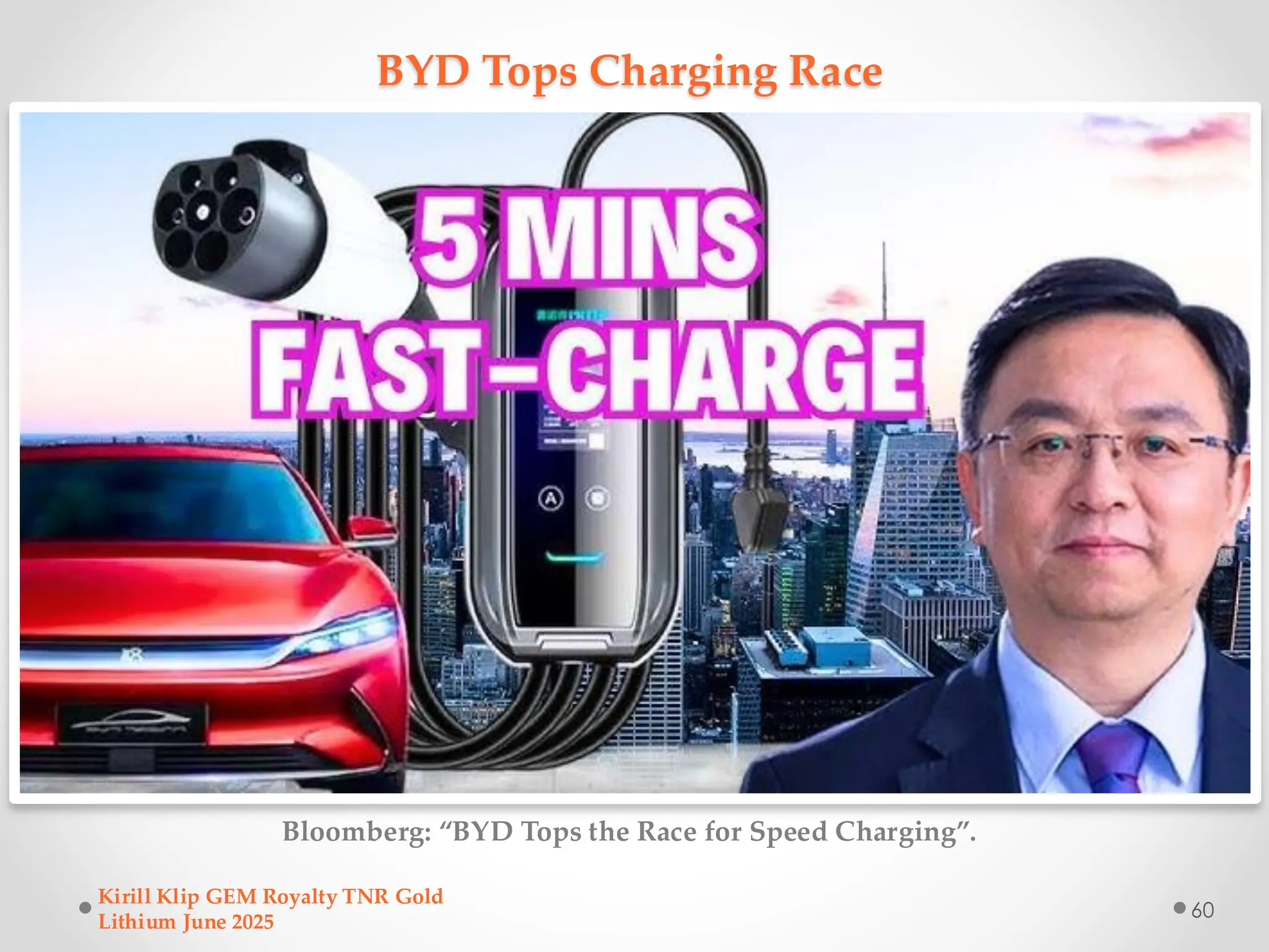 BYD Tops Charging Race
Bloomberg: “BYD Tops the Race for Speed Charging”.
Kirill Klip GEM Royalty TNR Gold
Lithium June 2025
60
 