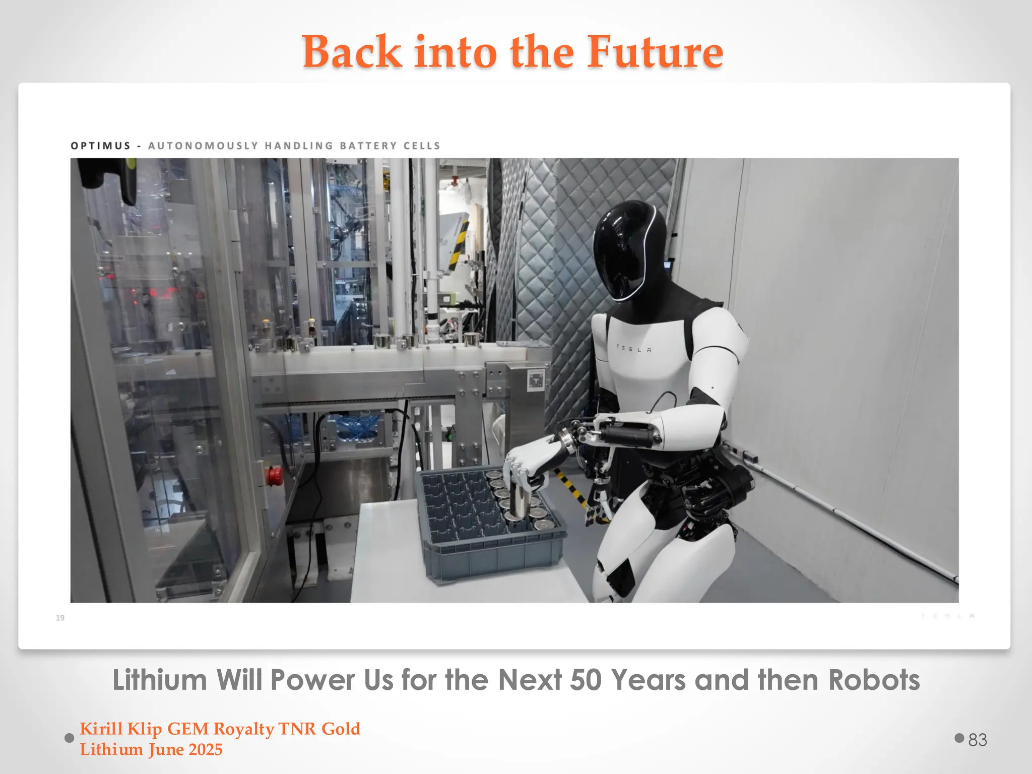 Back into the Future
Lithium Will Power Us for the Next 50 Years and then Robots
Kirill Klip GEM Royalty TNR Gold
Lithium June 2025
83
 