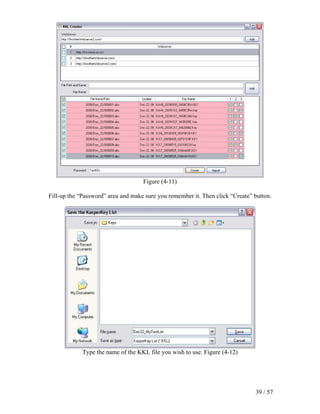 Figure (4-11)

Fill-up the “Password” area and make sure you remember it. Then click “Create” button.




             Type the name of the KKL file you wish to use. Figure (4-12)




                                                                               39 / 57
 
