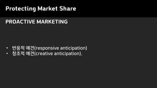 PROACTIVE MARKETING
Protecting Market Share
• 반응적 예견(responsive anticipation)
• 창조적 예견(creative anticipation).
 