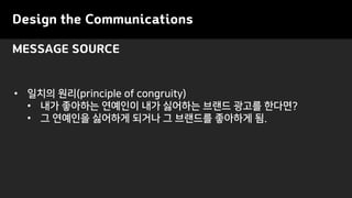 Design the Communications
MESSAGE SOURCE
? ??? ??(principle of congruity)
? ?? ???? ???? ?? ???? ??? ??? ????
? ? ???? ???? ??? ? ???? ???? ?.
 