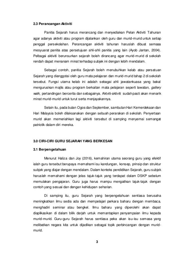 Pengurusan Kurikulum Sejarah Sekolah Rendah Yang Berkesan