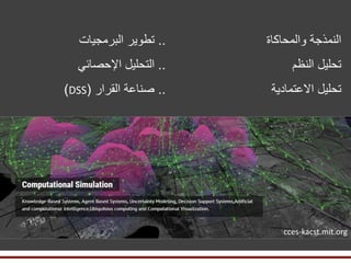 ‫النمذجة‬‫والمحاكاة‬..‫تطوير‬‫البرمجيات‬
‫النظم‬ ‫تحليل‬..‫التحليل‬‫اإلحصائي‬
‫االعتمادية‬ ‫تحليل‬..‫القرار‬ ‫صناعة‬(DSS)
cces-kacst.mit.org
 