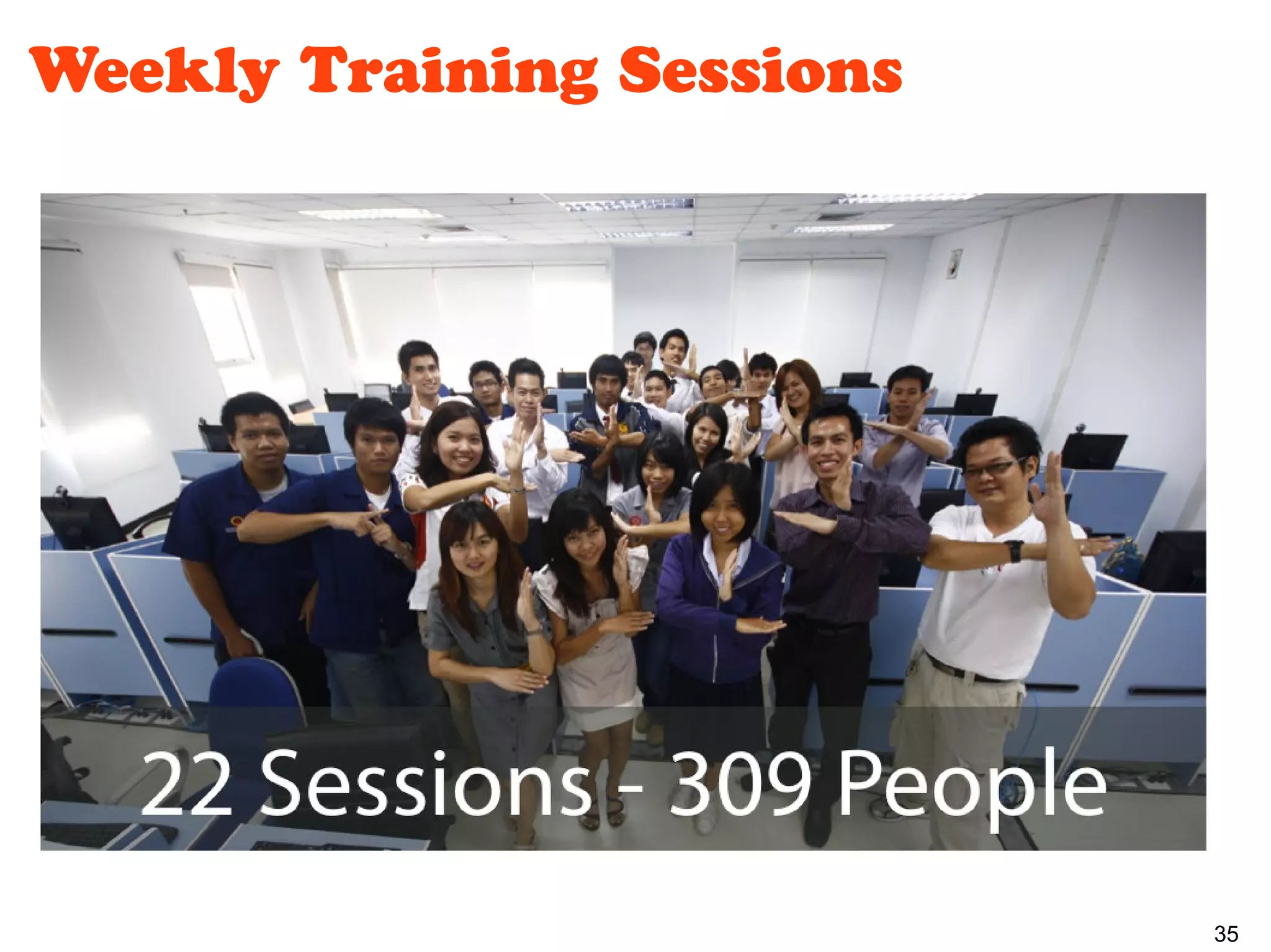 Weekly Training Sessions




                           35
 