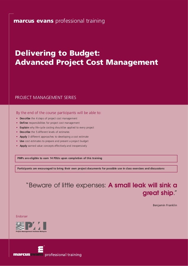 Delivering To Budget Advanced Project Cost Management