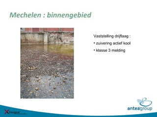 Mechelen : binnengebied
Vaststelling drijflaag :
• zuivering actief kool
• klasse 3 melding
 