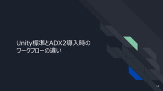 Unity標準とADX2導入時の
ワークフローの違い
14
 