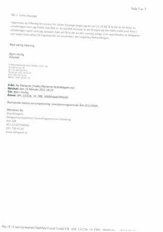 - Assange investigation (Sweden) SMS Marianne Ny and Lejnefors with Bjorn Hurtig 