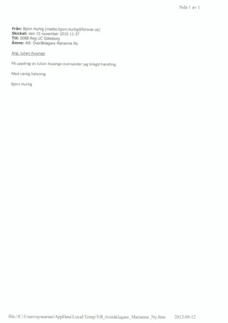 - Assange investigation (Sweden) SMS Marianne Ny and Lejnefors with Bjorn Hurtig 