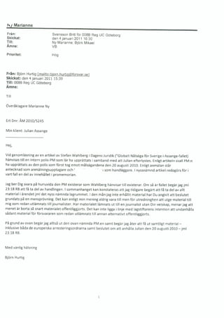 - Assange investigation (Sweden) SMS Marianne Ny and Lejnefors with Bjorn Hurtig 