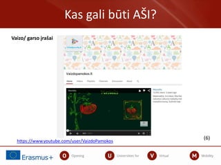 Kas gali būti AŠI?
https://www.youtube.com/user/VaizdoPamokos
(6)
Vaizo/ garso įrašai
 
