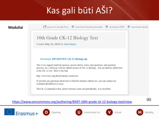 Kas gali būti AŠI?
https://www.oercommons.org/authoring/8397-10th-grade-ck-12-biology-text/view
(6)
Moduliai
 