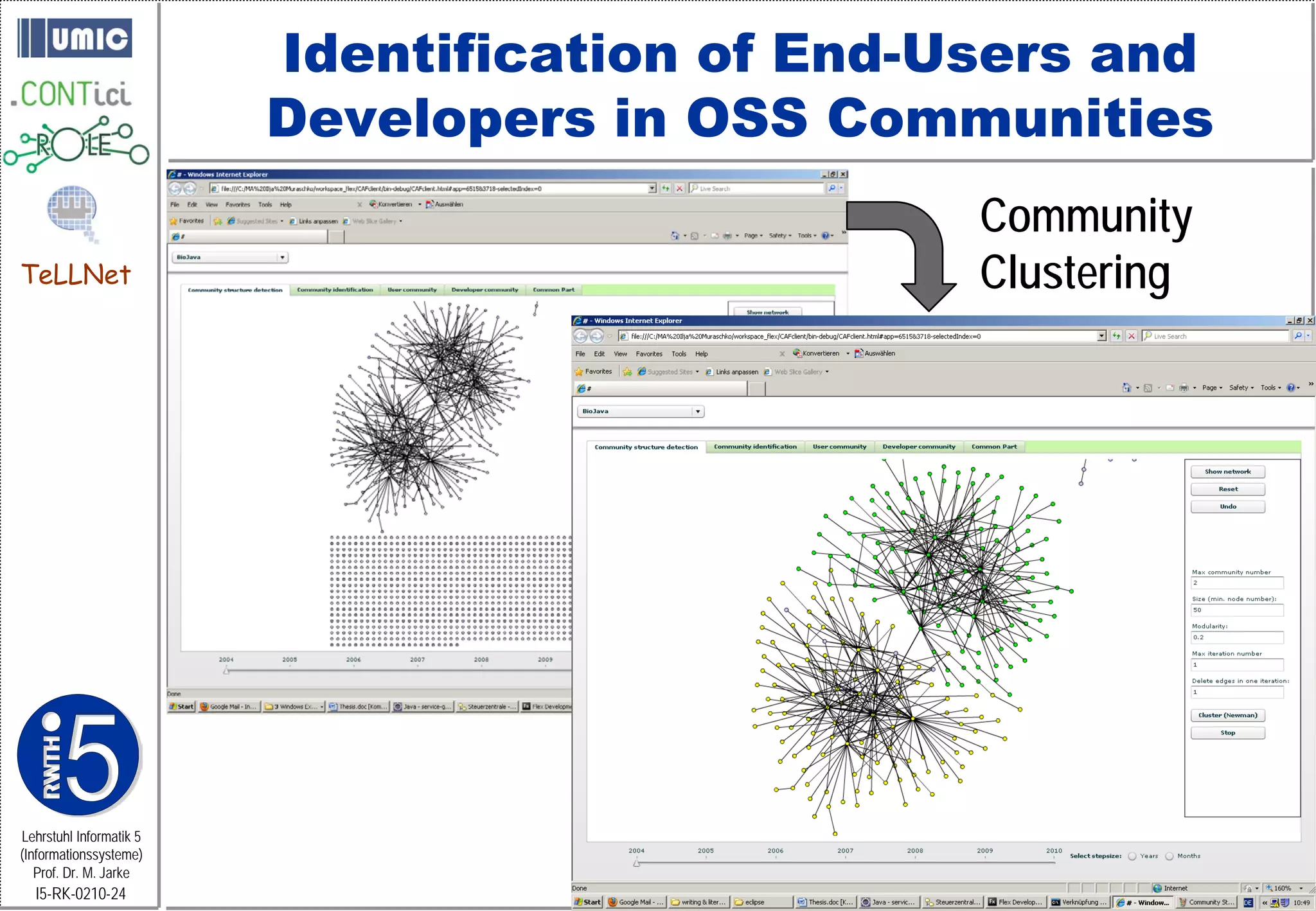 Identification of End-Users and
                         Developers in OSS Communities
                                                Community
TeLLNet                                         Clustering




Lehrstuhl Informatik 5
(Informationssysteme)
   Prof. Dr. M. Jarke
  I5-RK-0210-24
 